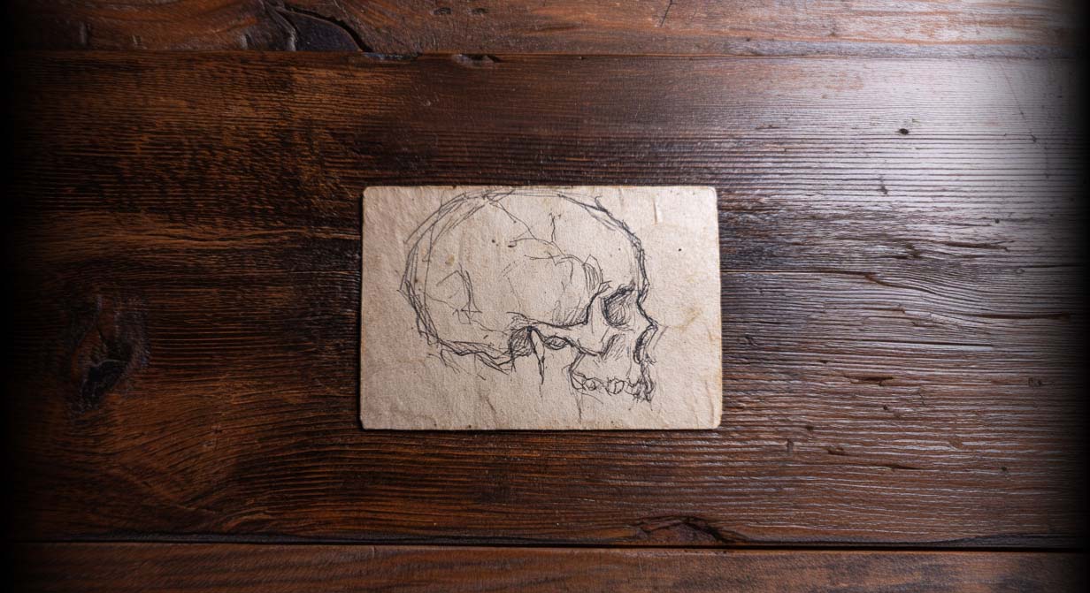 Skull sketch on table